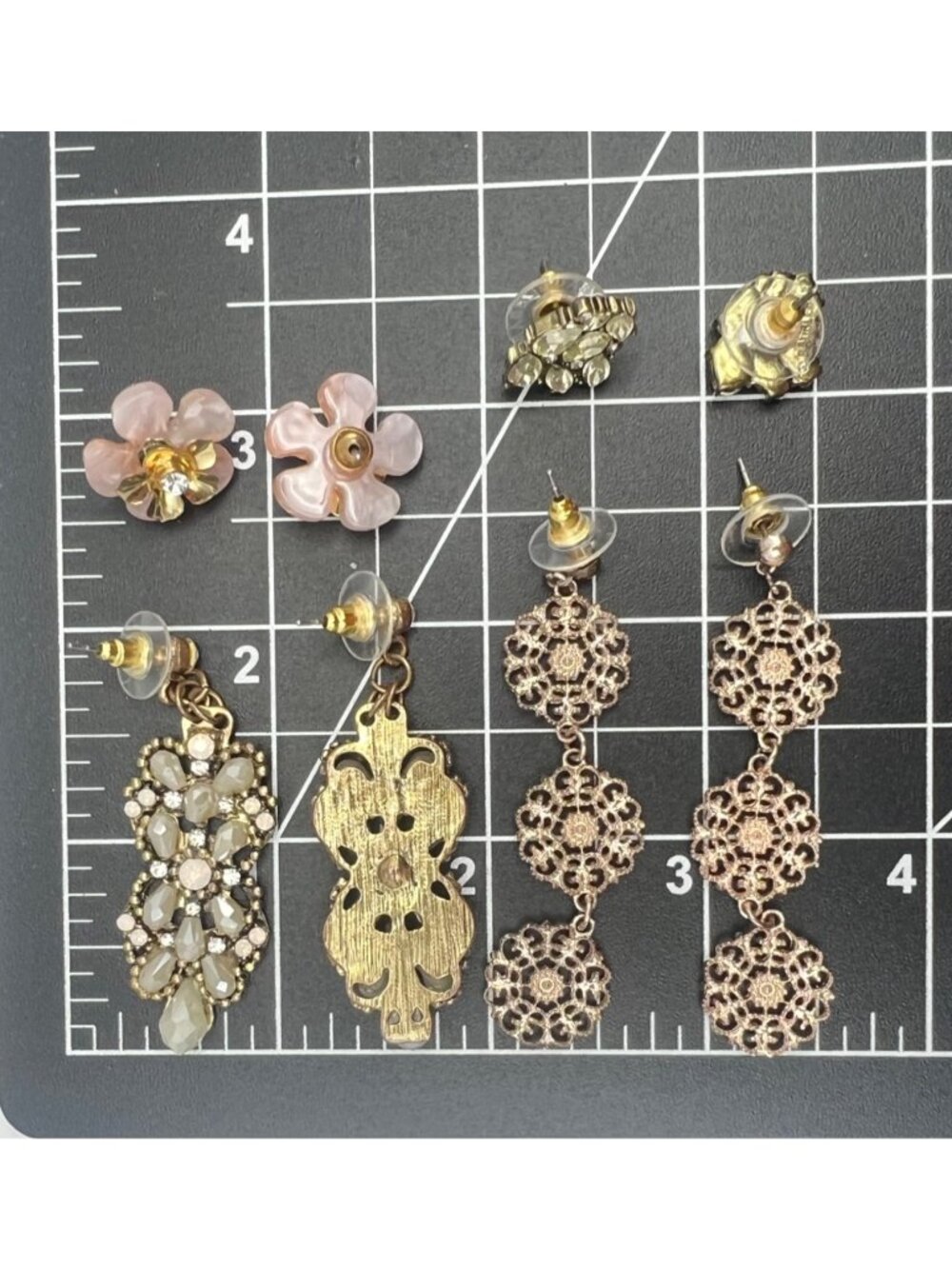 Lot Of 4 Pierced Earrings Baublebar Dangle Stud Gold Rose Tones Floral Beaded - Picture 4 of 11